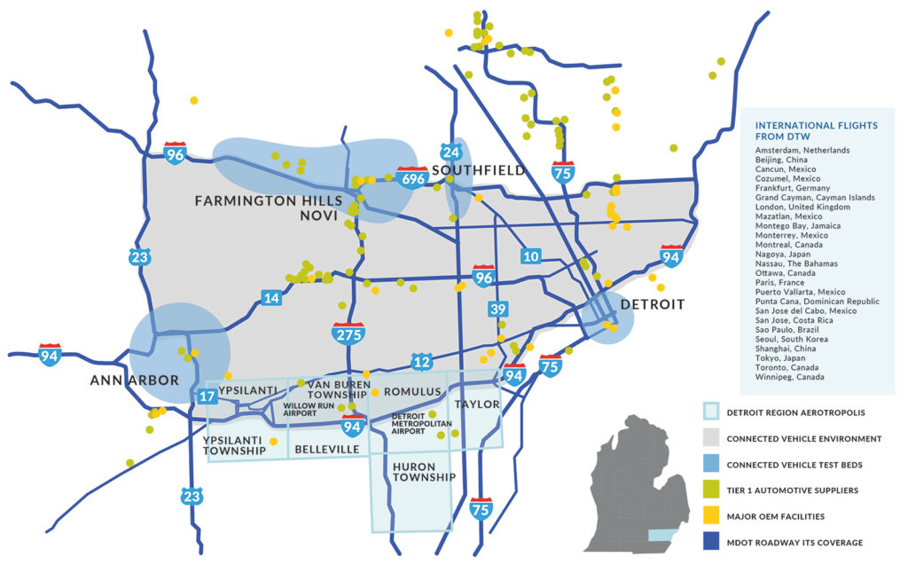 Detroit Region Aerotropolis Connected Corridors Map